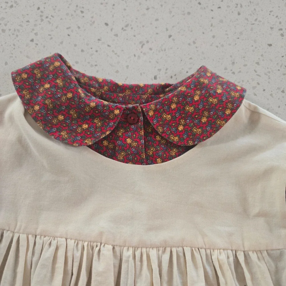 Girls Prairie Dress Pinafore Set 12 Floral Pioneer Handmade Burgundy Cream